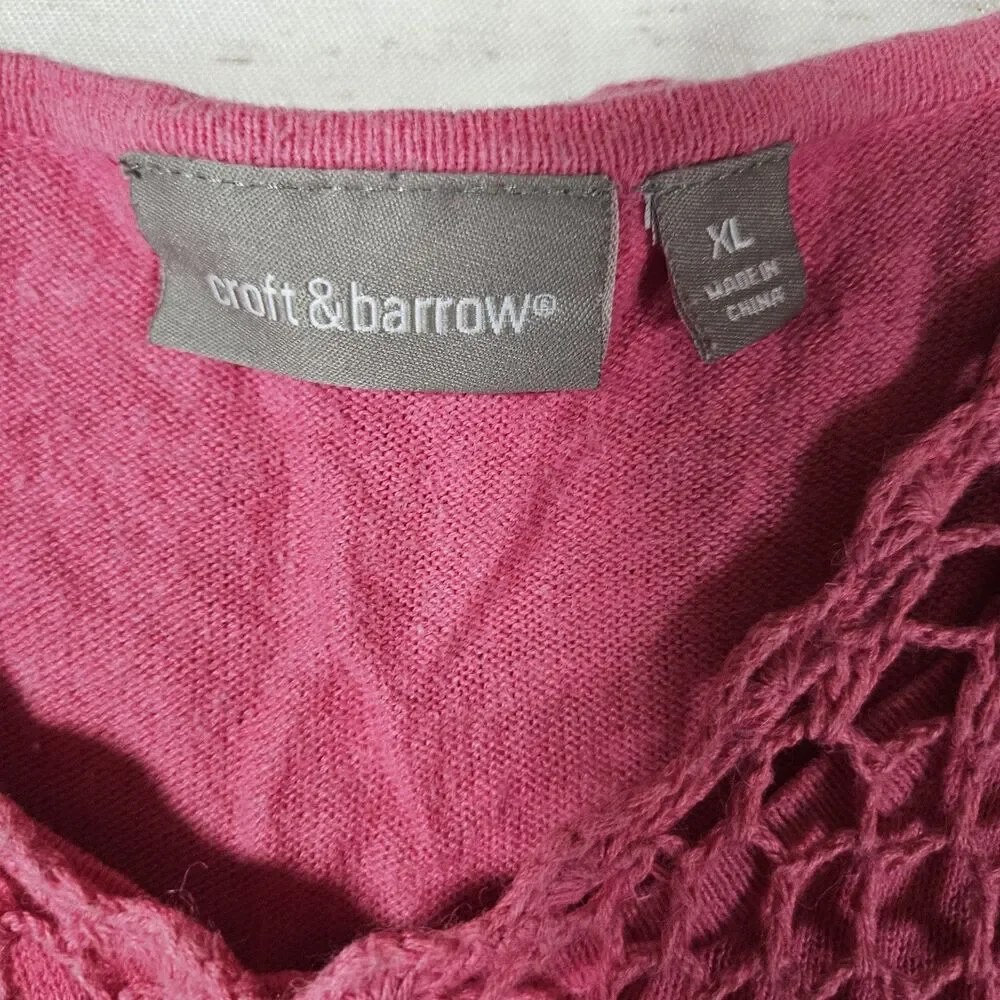 Croft Barrow Pink Cottagecore Crochet Tank Top Women Boho Hippie Casual XL Fairy